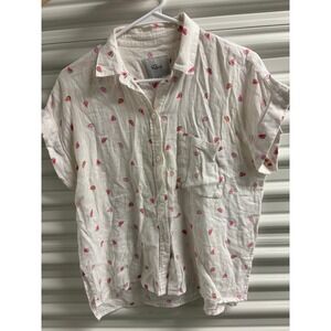 Rails White Watermelon Embroidered Linen Blend Short Sleeve Button Down Shirt XS